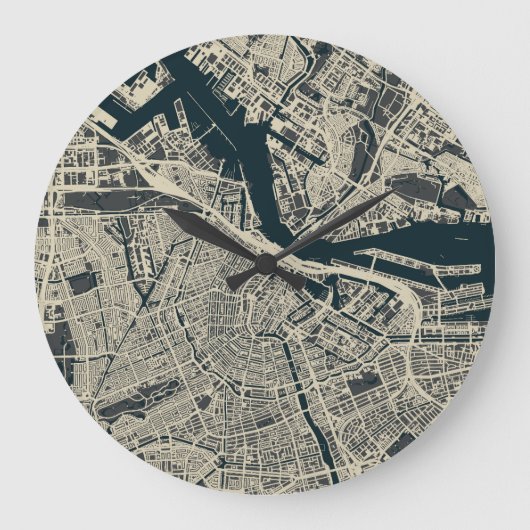 kaart van Amsterdam: Retro Minimalist Grote Klok (Voorkant)