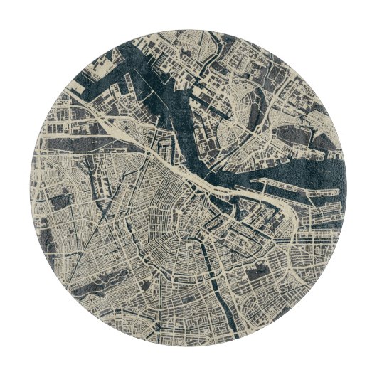  kaart van Amsterdam: Retro Minimalist Snijplank (Voorkant)