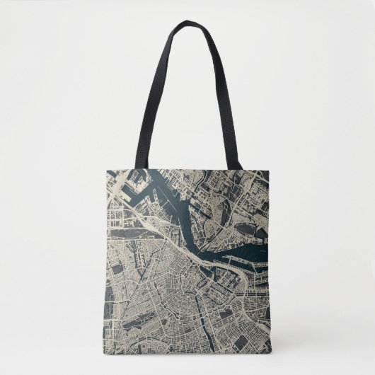 kaart van Amsterdam: Retro Minimalist Tote Bag (Voorkant)