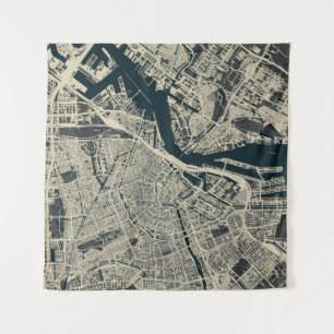 kaart van Amsterdam: Retro Minimalist Wandkleed