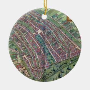 Kaart van Amsterdam, van "Civitates Orbis Terrarum Keramisch Ornament