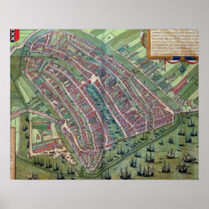 Kaart van Amsterdam, van "Civitates Orbis Terrarum Poster