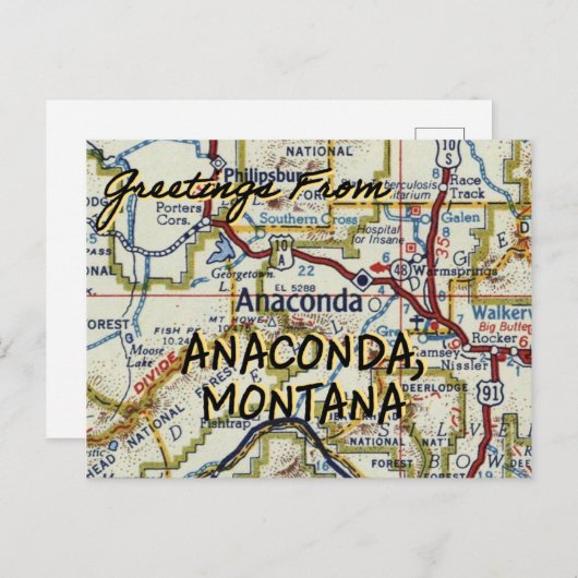  kaart van Anaconda Montana (Voorkant / Achterkant)