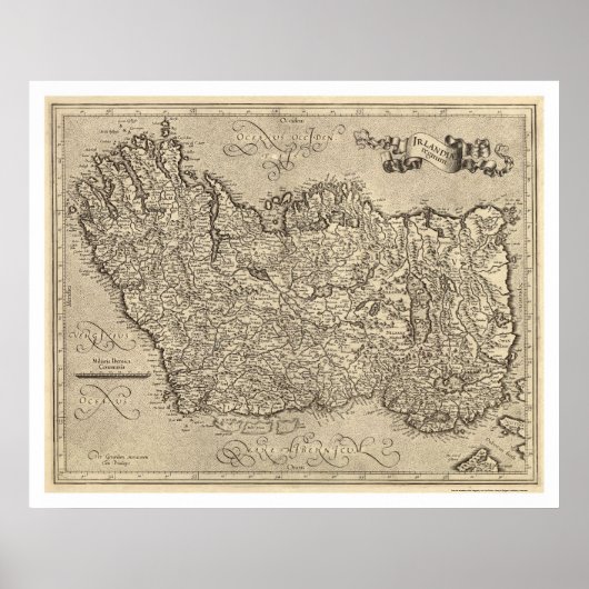 Kaart van Ancient Ireland door Mercator 1580 Poster (Voorkant)