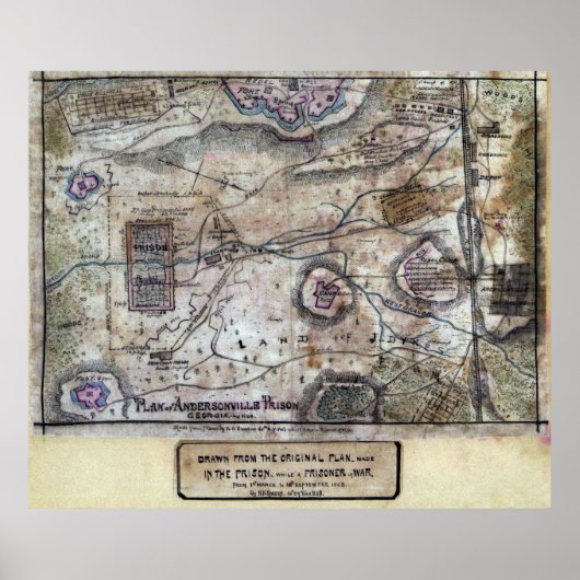 KAART VAN ANDERSONVILLE PRISON - CIVIELE OORLOG 18 POSTER (Voorkant)