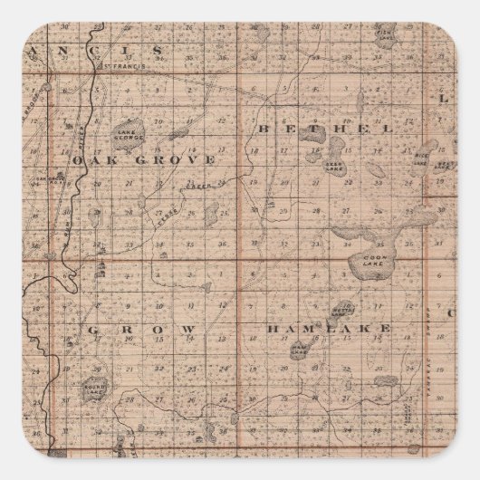 Kaart van Anoka County, Minnesota Vierkante Sticker (Voorkant)