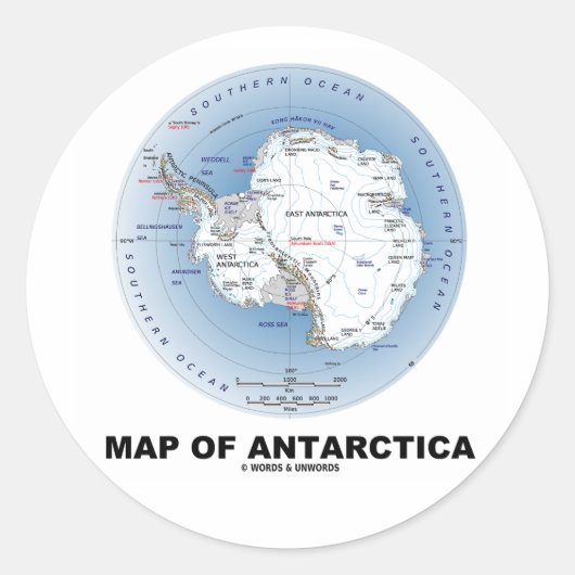 Kaart van Antarctica (geografische ligging) Ronde Sticker (Voorkant)