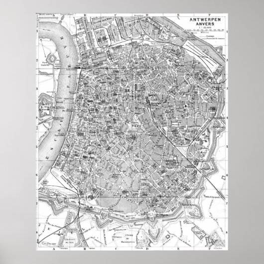 kaart van Antwerpen België (1905) BW Poster (Voorkant)