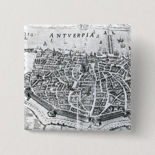 Kaart van Antwerpen Vierkante Button 5,1 Cm
