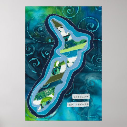 Kaart van Aotearoa New Zealand textiel kunst Poster (Voorkant)