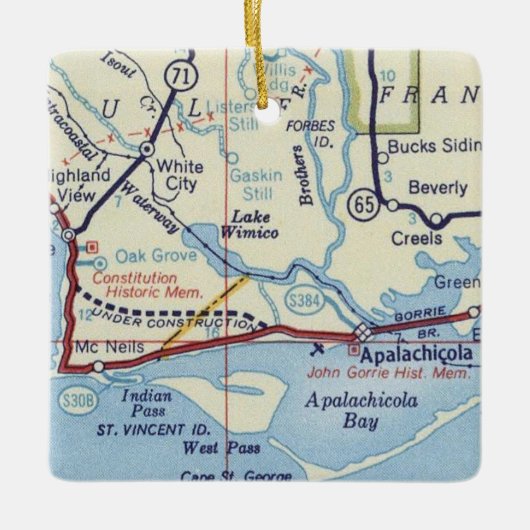  kaart van Apalachicola Keramisch Ornament (Voorkant)