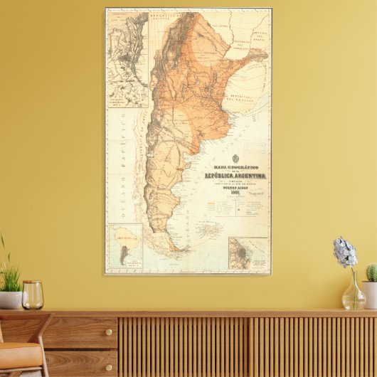kaart van Argentinië (1882) Canvas Afdruk (Insitu (Woonkamer))