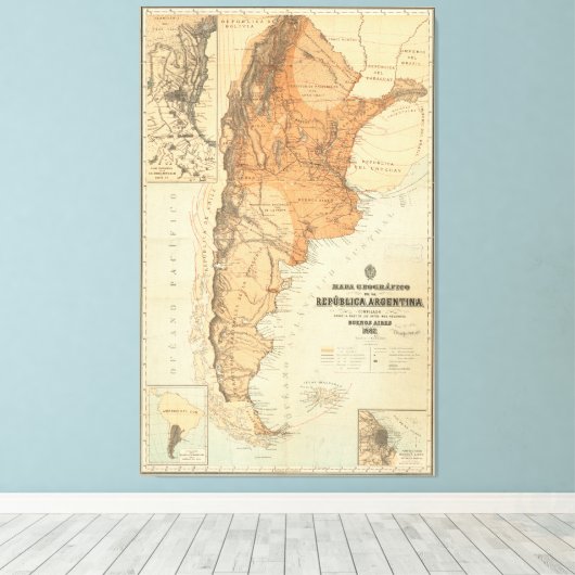 kaart van Argentinië (1882) Canvas Afdruk (Insitu (Houten vloer))