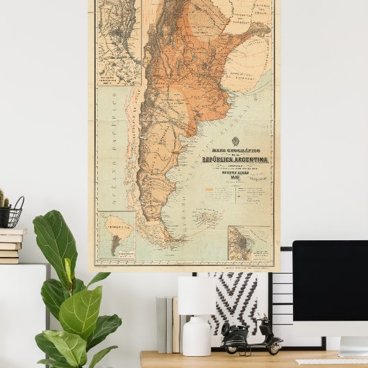 kaart van Argentinië (1882) Poster (Thuiskantoor)