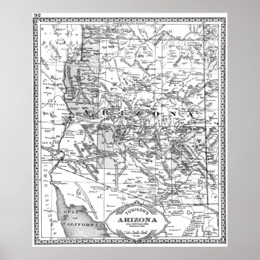 kaart van Arizona (1881) BW Poster (Voorkant)