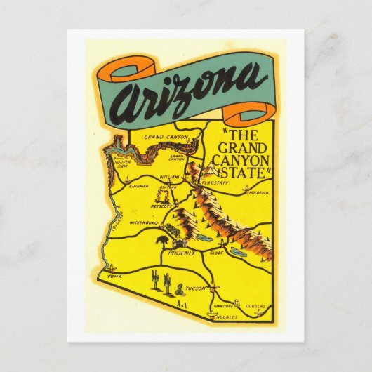 kaart van Arizona Briefkaart (Voorkant)