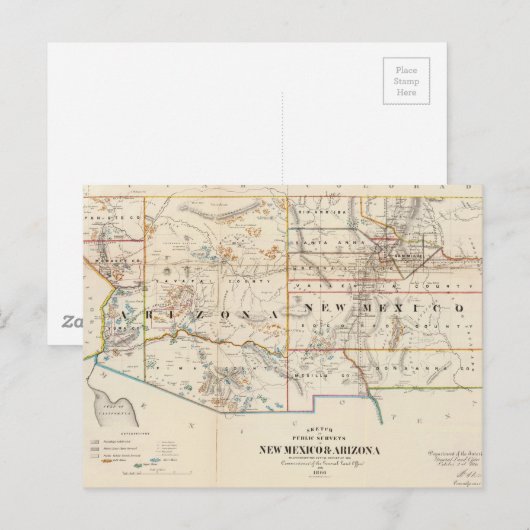  kaart van Arizona en New Mexico (1866) (Voorkant / Achterkant)