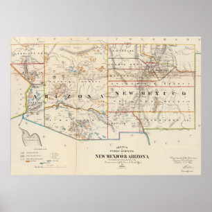 kaart van Arizona en New Mexico (1866) Poster