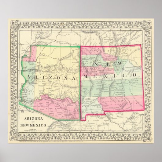  kaart van Arizona en New Mexico (1867) Poster (Voorkant)