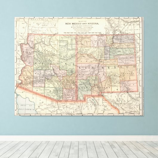  kaart van Arizona en New Mexico (1891) Canvas Afdruk (Insitu (Houten vloer))
