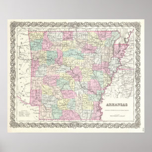  kaart van Arkansas (1855) Poster