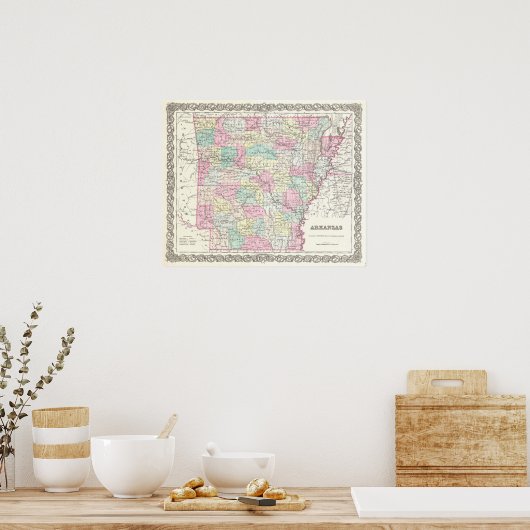  kaart van Arkansas (1855) Poster (Keuken)