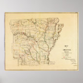 Kaart van Arkansas (1866) Poster (Voorkant)