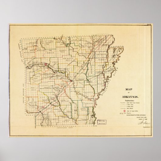 Kaart van Arkansas (1866) Poster (Voorkant)