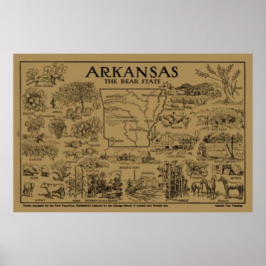  kaart van Arkansas (1912) - Tan Poster (Voorkant)