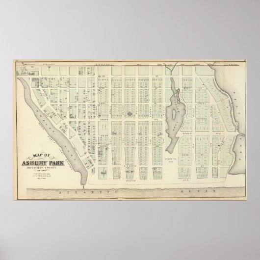 Kaart van Asbury Park, Monmouth County, New Jersey Poster (Voorkant)
