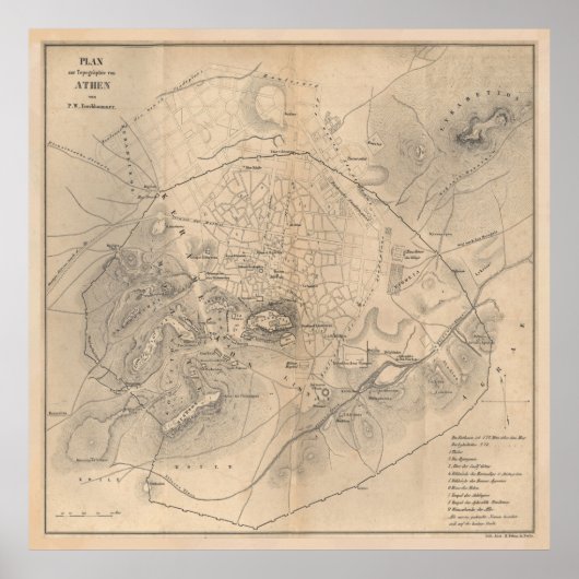  kaart van Athene Griekenland (1841) Poster (Voorkant)