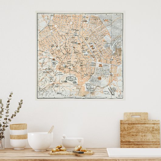  kaart van Athene Griekenland (1890) Poster (Keuken)