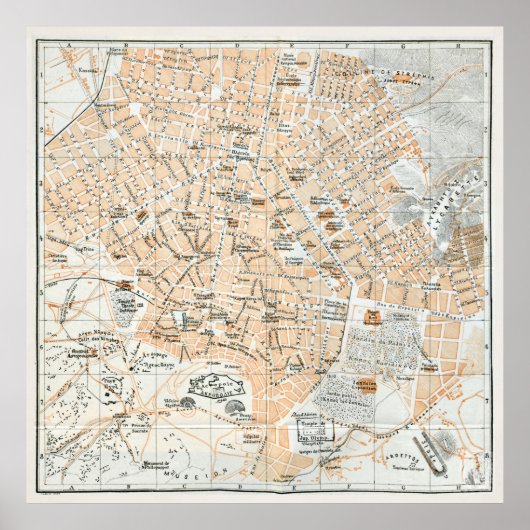  kaart van Athene Griekenland (1890) Poster (Voorkant)