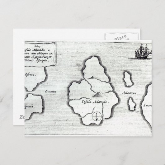 Kaart van Atlantis, van "Mundus Subterraneus" (Voorkant / Achterkant)