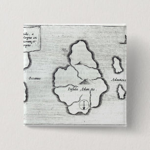 Kaart van Atlantis, van "Mundus Subterraneus" Vierkante Button 5,1 Cm