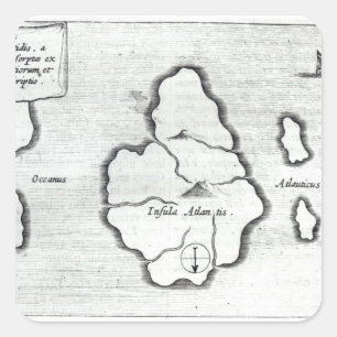 Kaart van Atlantis, van "Mundus Subterraneus" Vierkante Sticker