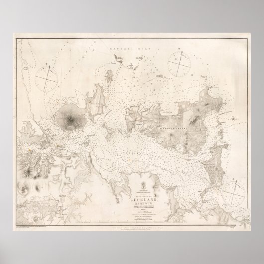  kaart van Auckland Harbour Nieuw-Zeeland (1857) Poster (Voorkant)