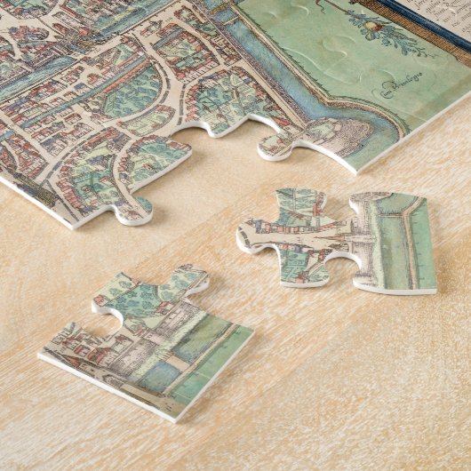Kaart van Augsburg, van "Civitates Orbis Terrarum" Legpuzzel (Zijkant)