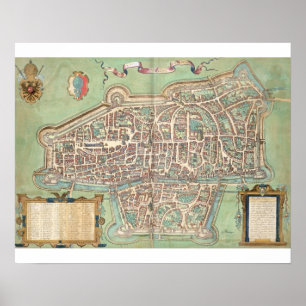 Kaart van Augsburg, van "Civitates Orbis Terrarum" Poster
