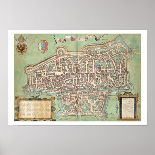 Kaart van Augsburg, van "Civitates Orbis Terrarum" Poster (Voorkant)