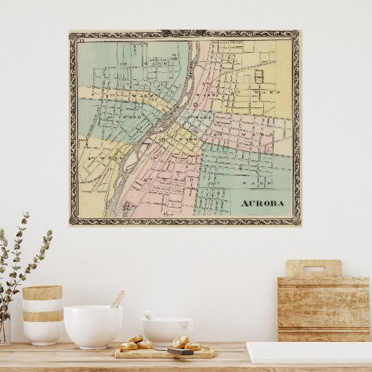  kaart van Aurora IL (1876) Poster (Keuken)