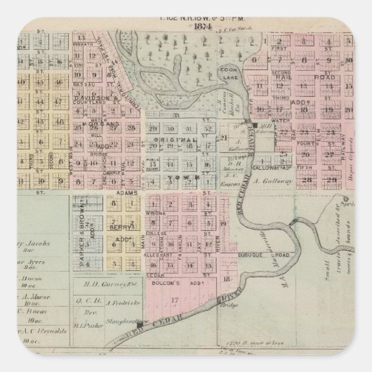 Kaart van Austin, provincie Mower, Minnesota Vierkante Sticker (Voorkant)