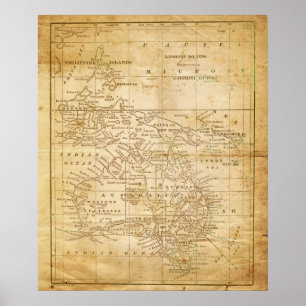 kaart van Australaziatische archiefafdruk Poster