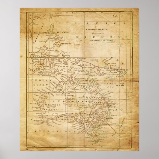  kaart van Australaziatische archiefafdruk Poster (Voorkant)