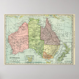 kaart van Australië en Nieuw-Zeeland Poster