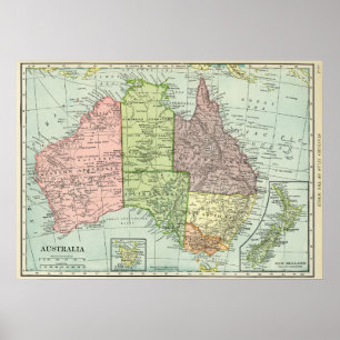  kaart van Australië en Nieuw-Zeeland Poster