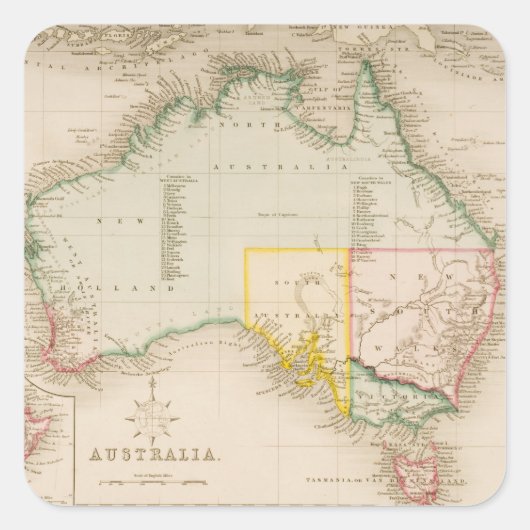 Kaart van Australië en Nieuw-Zeeland Vierkante Sticker (Voorkant)