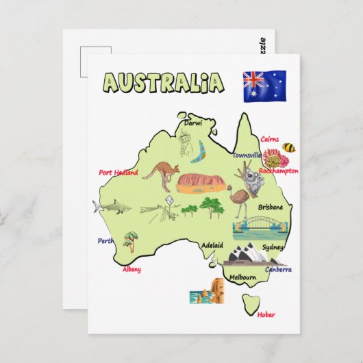 kaart van Australië met grote steden (Voorkant / Achterkant)