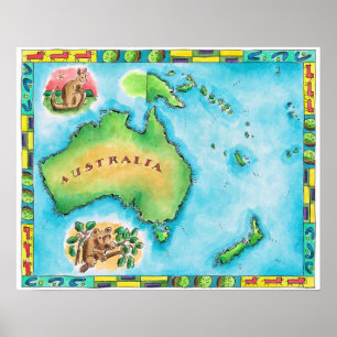 Kaart van Australië Poster