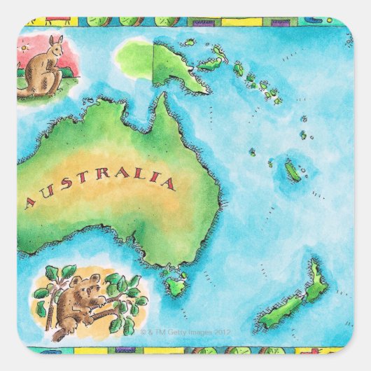 Kaart van Australië Vierkante Sticker (Voorkant)
